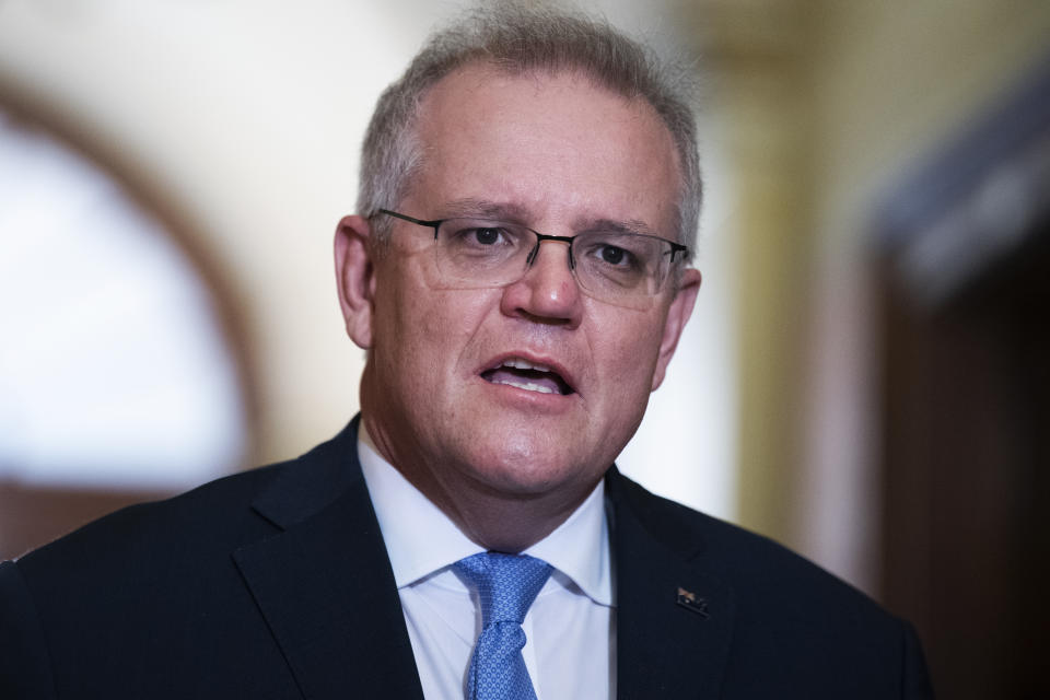 Australian Prime Minister Scott Morrison (pictured) addresses the media.