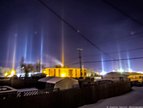 Justin Oertel shot this photo of the North Bay, Ont., light pillars. Supplied photo. 