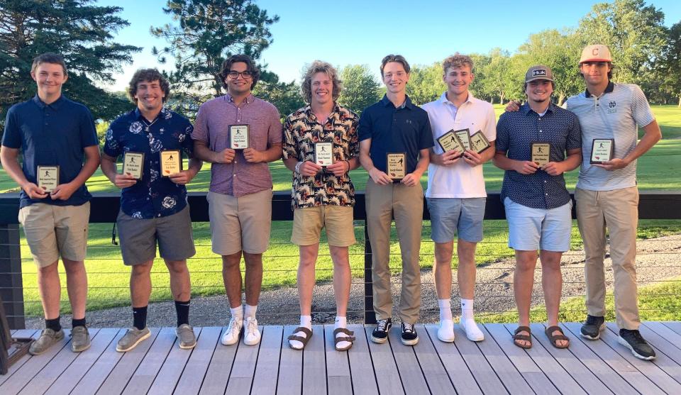 Seven difference Cardinals were honored by their teammates with team awards. Pictured are, from left, Garrett Johns, Cole Barker, Logan Farmer, Brock Thornton, Joseph Closson, Nate Tappenden, Aiden Marsden and Carter Bordner