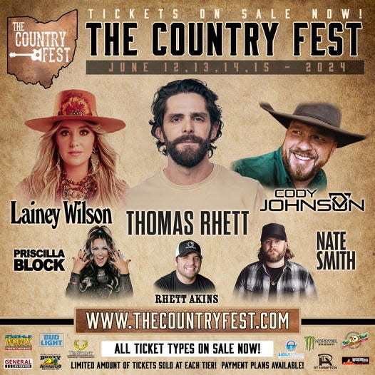 Who's playing Country Fest 2024? Lainey Wilson and Thomas Rhett among ...