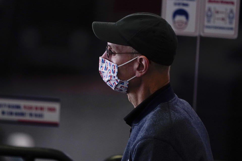 NBA Commissioner Adam Silver attends an NBA basketball game between the Dallas Mavericks and the Los Angeles Clippers Wednesday, Aug. 19, 2020, in Lake Buena Vista, Fla. (AP Photo/Ashley Landis, Pool)