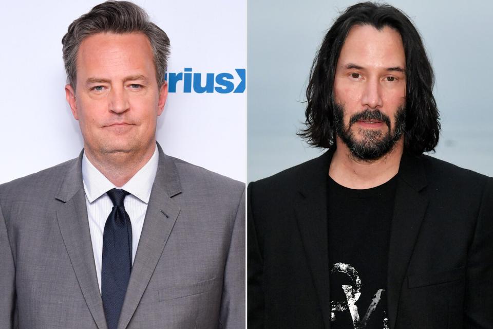Matthew Perry visits SiriusXM Studios on March 30, 2017 in New York City. (Photo by Matthew Eisman/Getty Images); Keanu Reeves attends the Saint Laurent Mens Spring Summer 20 Show on June 06, 2019 in Paradise Cove Malibu, California. (Photo by Neilson Barnard/Getty Images)