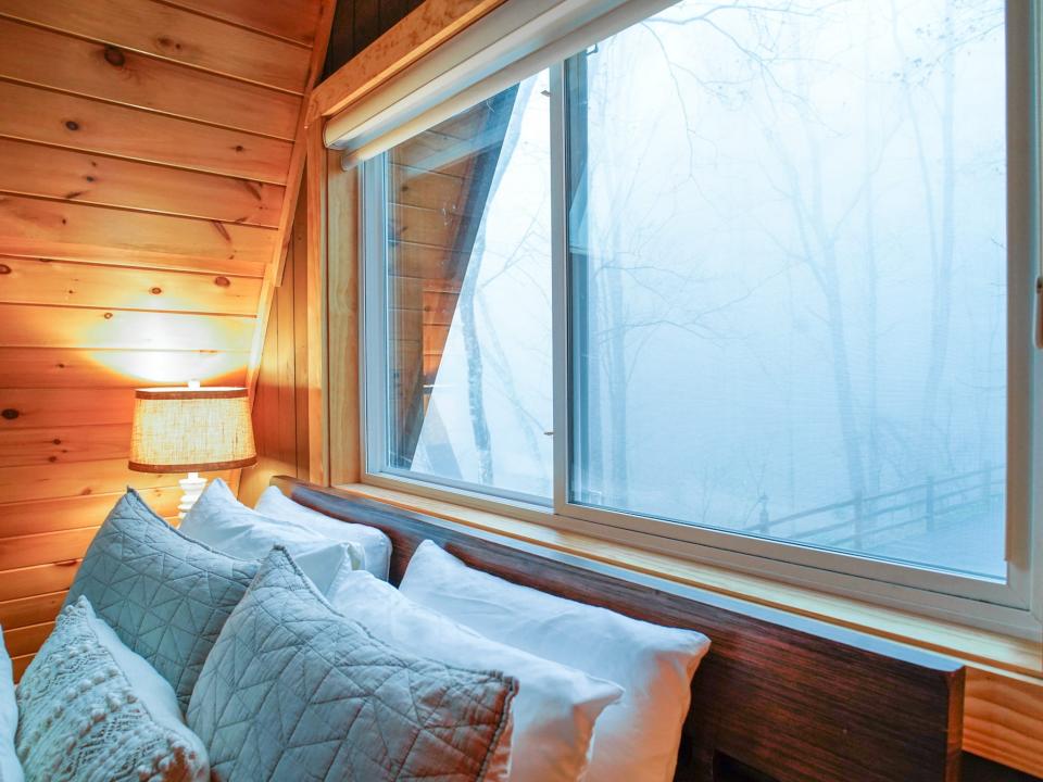 A cozy bedroom in one of the cabins.