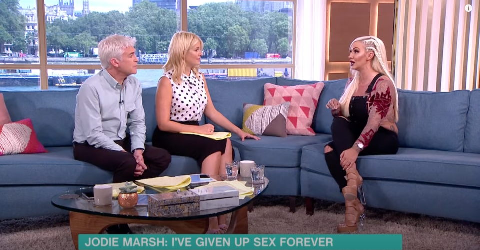 Jodie Marsh discussing her celibacy journey on ‘This Morning’ in 2016 (ITV)