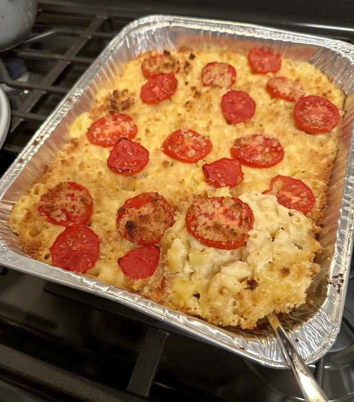 Ina Garten's mac and cheese with sliced tomatoes and breadcrumbs<p>Kelli Acciardo</p>