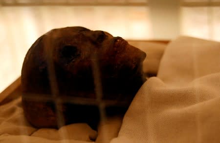 FILE PHOTO: The mummy of boy pharaoh King Tutankhamun is on display in his newly renovated tomb in the Valley of the Kings in Luxor