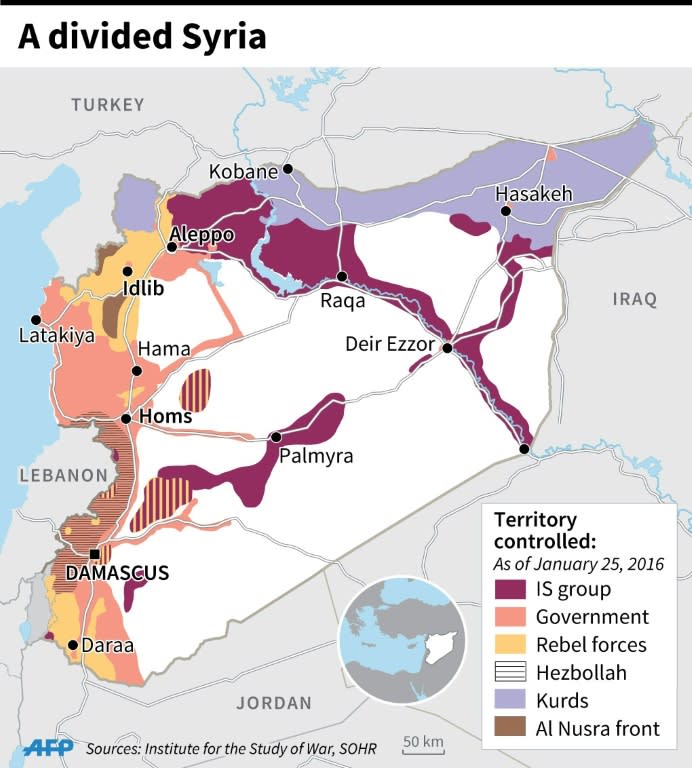 Map of Syria showing the areas controlled by different groups