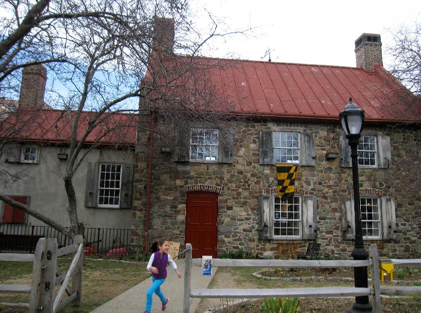 This April 7, 2013 image shows the Old Stone House in Washington Park in the Brooklyn borough of New York. A baseball park was located on the site beginning in the 1880s, and the team, later known as the Brooklyn Dodgers, used the Old Stone House as a clubhouse. A man named Charles Ebbets worked there as a ticket-taker, eventually took over the team, and later built the Dodgers’ storied ballpark at Ebbets Field. A new movie, “42,” tells the story of Brooklyn Dodger Jackie Robinson, who integrated Major League Baseball and played at Ebbets. (AP Photo/Beth J. Harpaz)