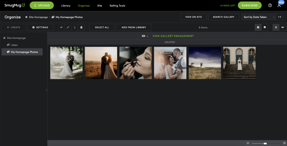 Screenshots from the SmugMug website builder