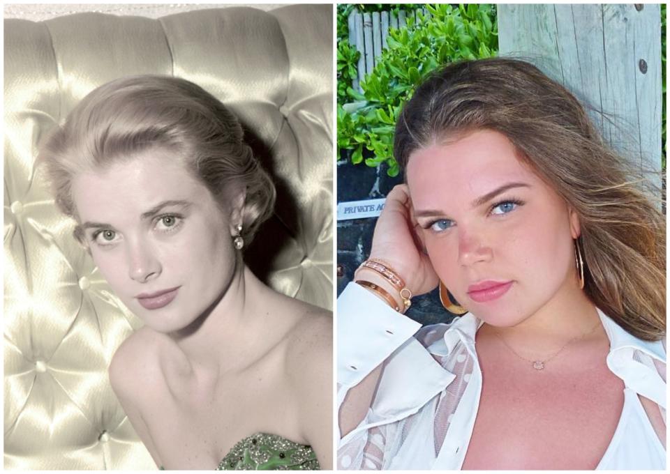 <p>Camille De la joven también destaca su asombroso parecido con su abuela, Grace Kelly. Sin duda, la que más similitud física guarda con la mítica actriz y princesa monegasca de todas las mujeres Grimaldi. (Foto: Gene Lester / Getty Images / Instagram / <a rel="nofollow noopener" href="http://www.instagram.com/p/BwP9JREgEor/" target="_blank" data-ylk="slk:@camillerosegottlieb;elm:context_link;itc:0;sec:content-canvas" class="link ">@camillerosegottlieb</a>). </p>