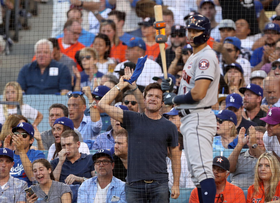 <p>Dodgers fan Jason Bateman was in the stands to watch the World Series. We hope he didn’t get into any arguments with the Astros fans next to him! (Photo: Christian Petersen/Getty Images) </p>