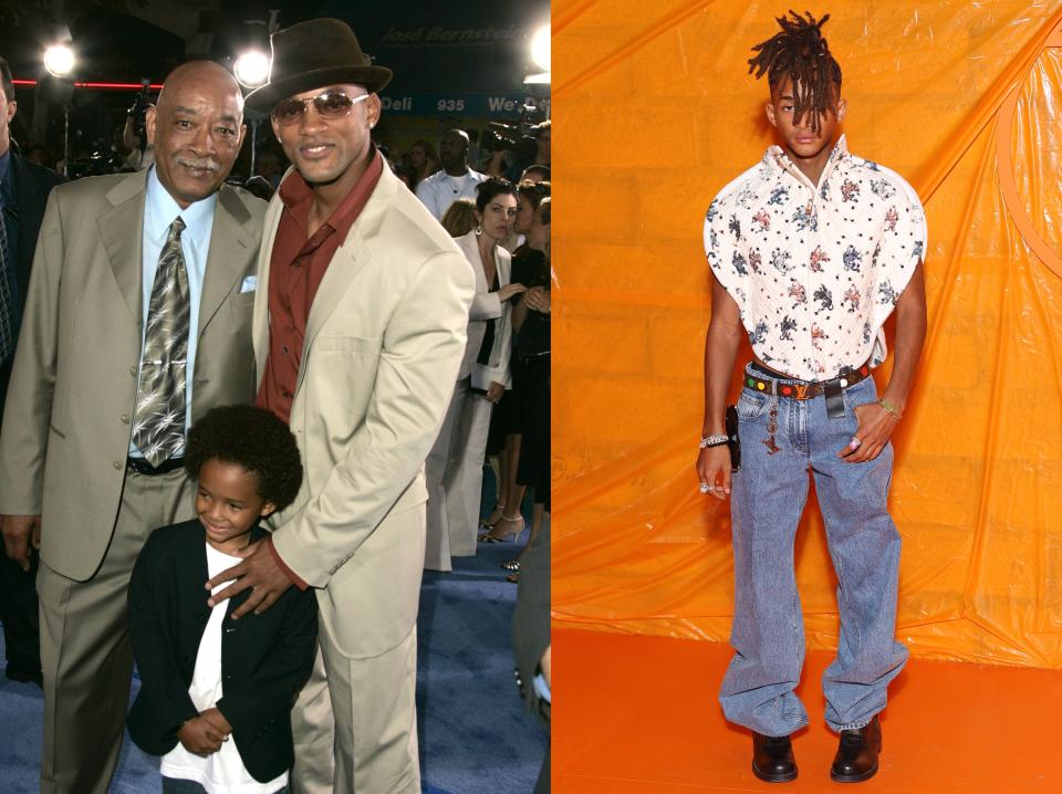 The Smith family in 2004 vs. Jaden Smith in 2023.