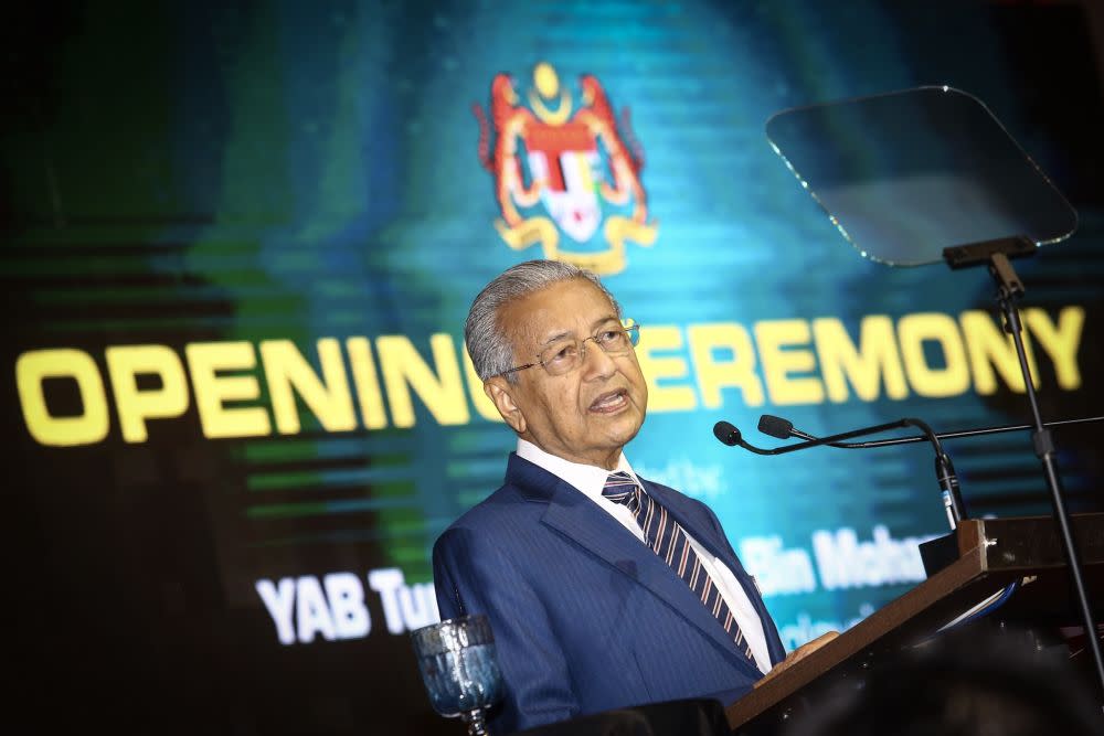 Prime Minister Tun Dr Mahathir Mohamad delivers his speech during the opening ceremony of the 10th International Greentech and Eco Products Exhibition and Conference in Kuala Lumpur October 10, 2019. — Picture by Hari Anggara