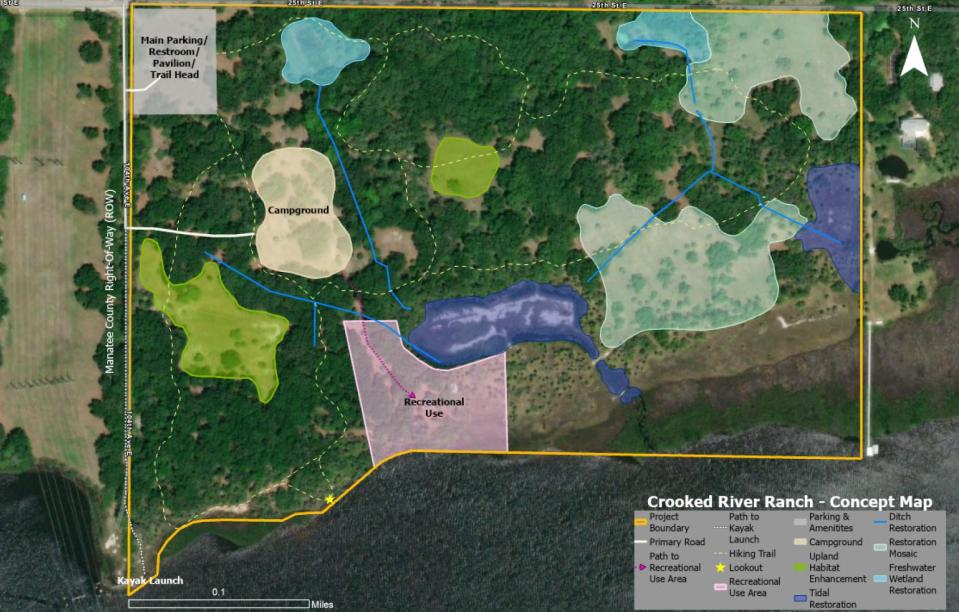 A preliminary concept map of plans by Manatee County for the Crooked River Ranch property.