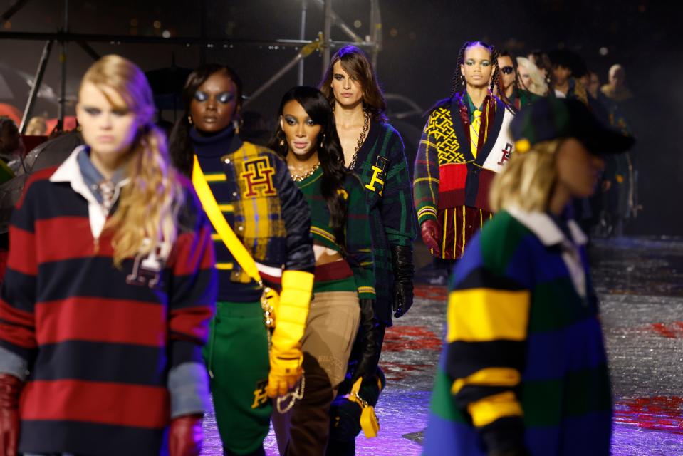 Models wore Tommy Hilfiger's Fall 2022 collection during his New York Fashion Week return.