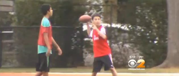 football throw. Photo: CBS New York screenshot