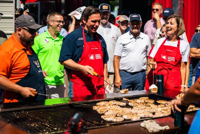 ron desantis flipping pork chops at the iowa state fair