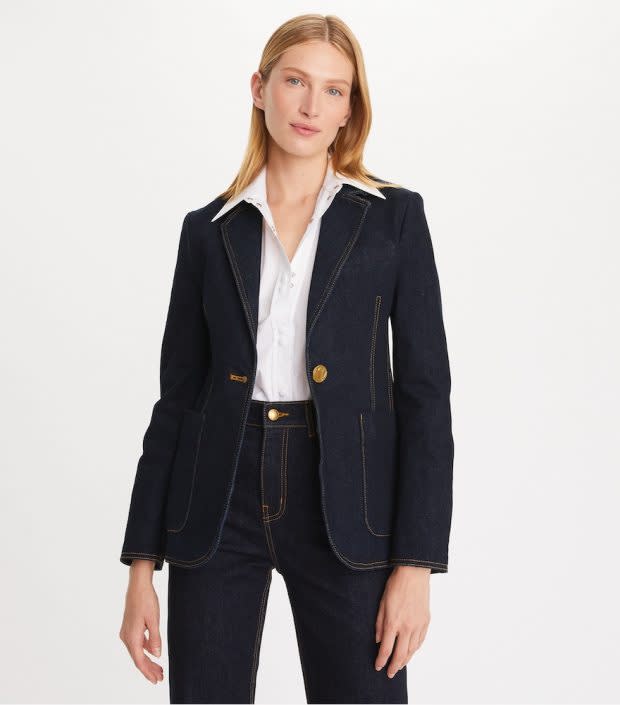 <p>Tory Burch</p><p>Denim is often synonymous with the autumn and back-to-school season. If you want to participate in that trend but elevate it slightly, try this Tory Burch denim blazer. The button closure and pockets are sleek and functional, and the jacket can be layered over a button-down, a turtleneck, or even a thin sweatshirt.</p>