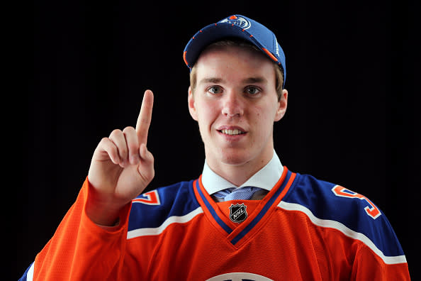 SUNRISE, FL - JUNE 26: First overall pick Connor McDavid of the Edmonton Oilers poses for a portrait during the 2015 NHL Draft at BB&T Center on June 26, 2015 in Sunrise, Florida. (Photo by Mike Ehrmann/Getty Images)