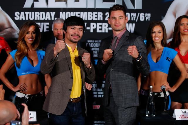 Manny Pacquiao, left, and Chris Algieri are slated to fight Nov. 22. (Getty)