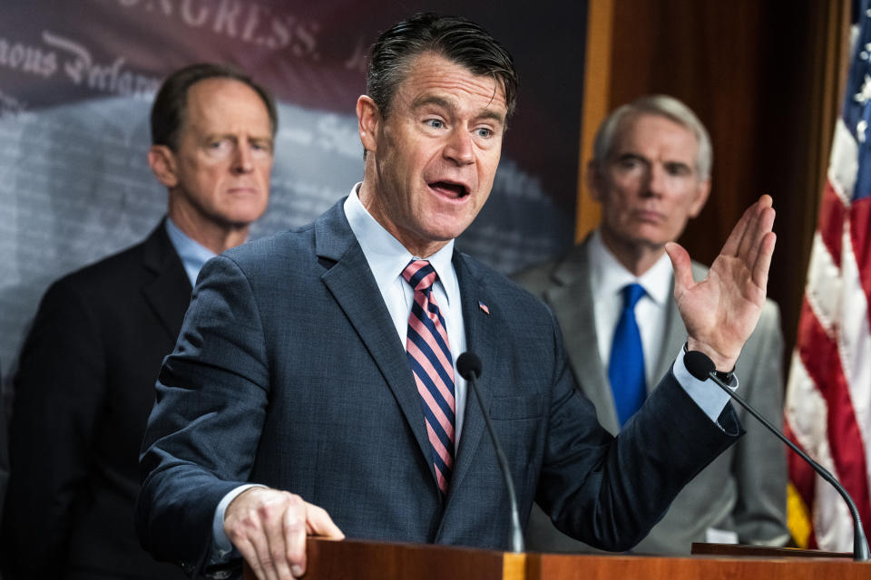 Todd Young, R-Ind., at a news conference at the Capitol on Aug. 3, 2022. (Tom Williams / CQ-Roll Call, Inc via Getty Images file)