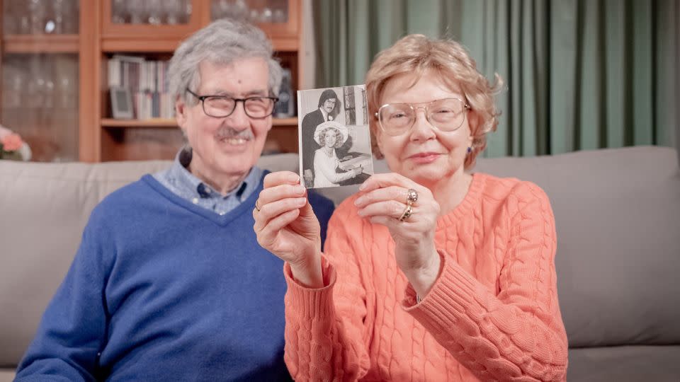 George and Linda will celebrate their 53rd wedding anniversary later this year. Here they are in their home in Sevenoaks in the UK, looking back at their wedding day. - Max Burnell/CNN