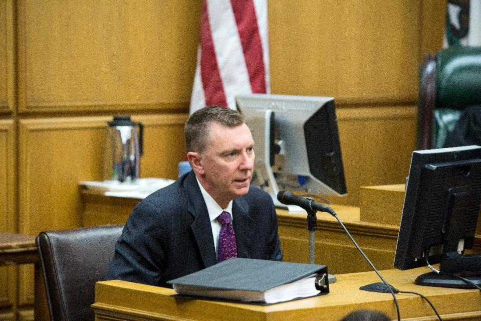 Dr. John E. Deasy, the Superintendent of the Los Angeles Unified School District testifies Monday Jan. 27, 2014, in the Superior Court of Los Angeles County on the opening day of Vergara v. The State of California. The lawsuit was filed in May 2012 on behalf of nine public school students from across California over teacher tenure laws. (AP Photo/Monica Almeida, Pool)