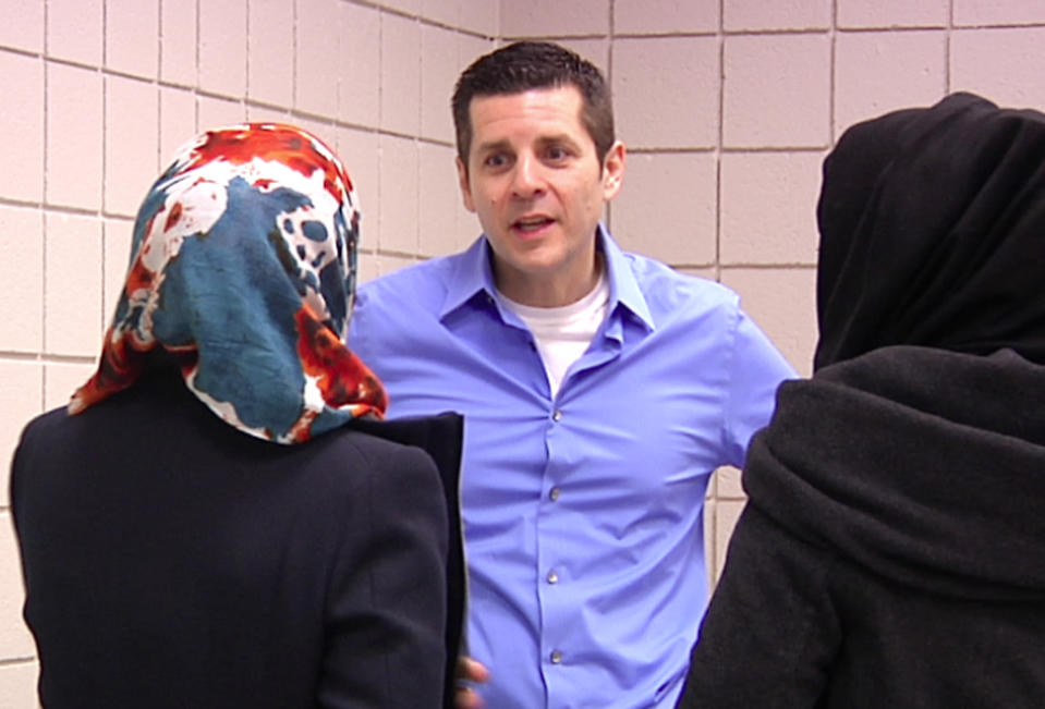 In a frame grab from video shot on Feb. 24, 2012, muslim comedian Dean Obeidallah talks with students at Michigan State University in East Lansing, Mich. Arab-Muslim stand-up comedy is flourishing more than a decade after the terrorist attacks of Sept. 11. (AP Photo/Mike Householder)