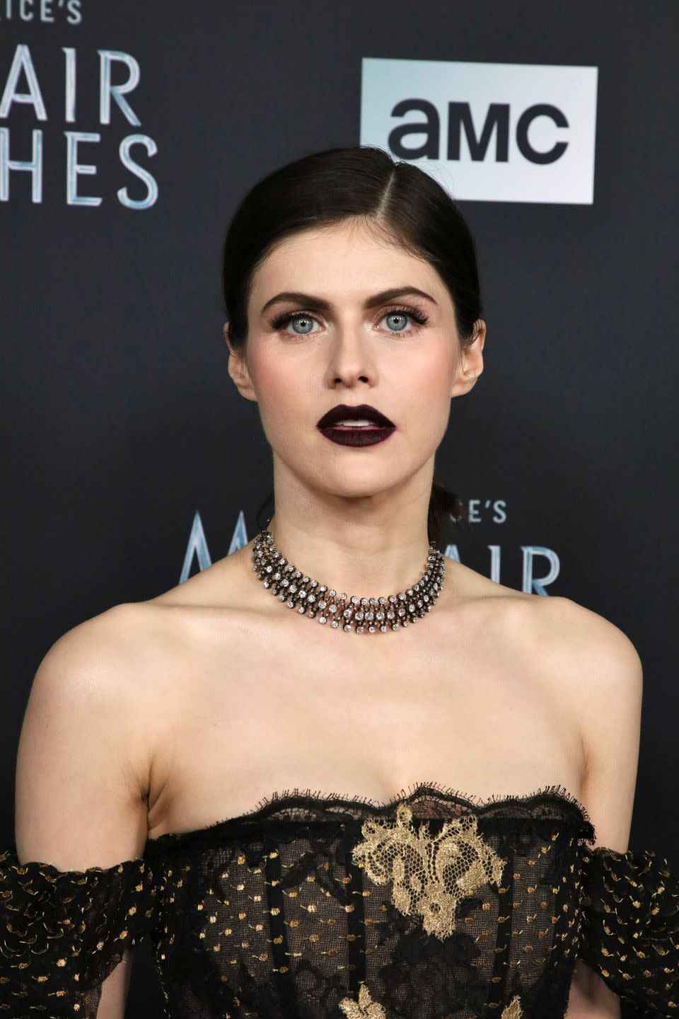 white lotus alexandra daddario mayfair witches gothic black dress