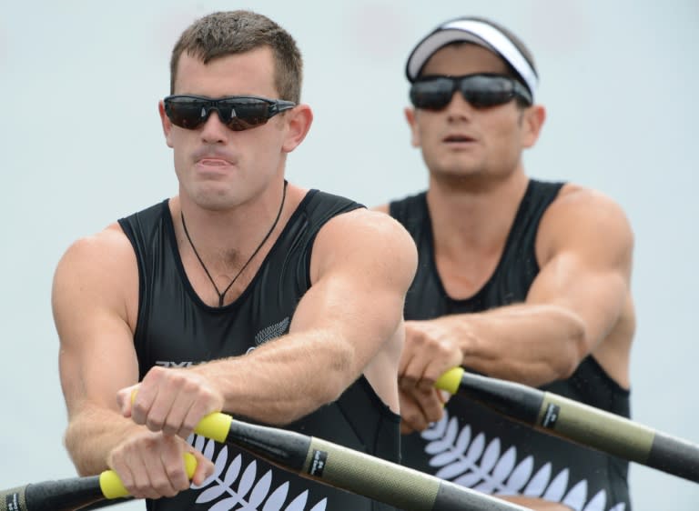 Joe Sullivan (L), a double sculls gold medalist at 2012 London Olympics, had spent plenty of time on the water in his rowing career, but found himself polishing his cycling skills when he came on board for Team New Zealand