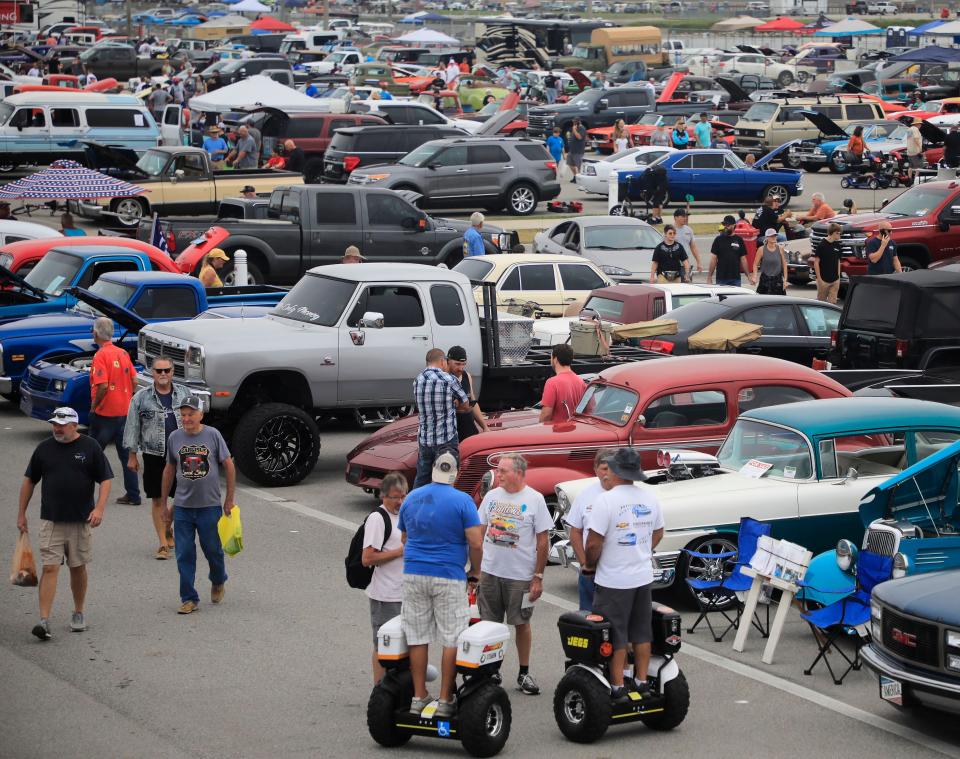 Classic car fans pack the infield at Daytona International Speedway on Saturday for the Fall Turkey Run. The event runs through Sunday in Daytona Beach.