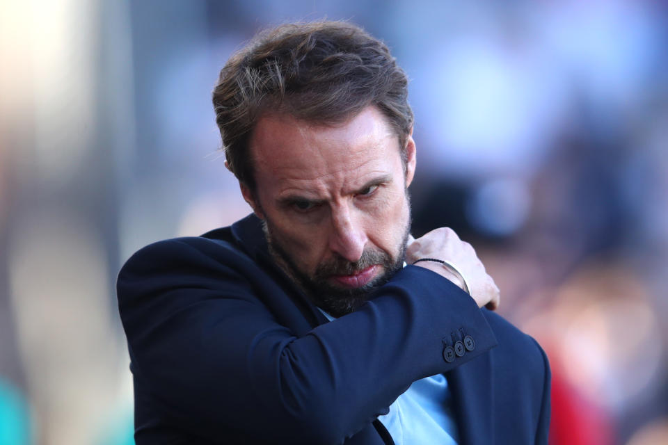 Pictured here, a solemn looking England Manager Gareth Southgate after his side's embarrassing home defeat against Hungary. 