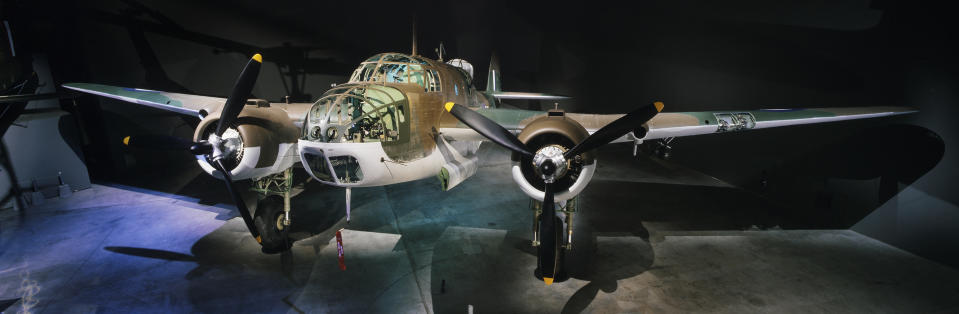 In this undated photo provided by the Australian War Memorial, a restored Beaufort Mk VIII Bomber is on display in Canberra, Australia. Officials have confirmed the identities of an Australian bomber and the remains of two air crew members more than 80 years after they crashed in flames off the coast of Papua New Guinea, Australian Air Force said in a statement on Wednesday, April 10, 2024. (Australian War Memorial via AP)