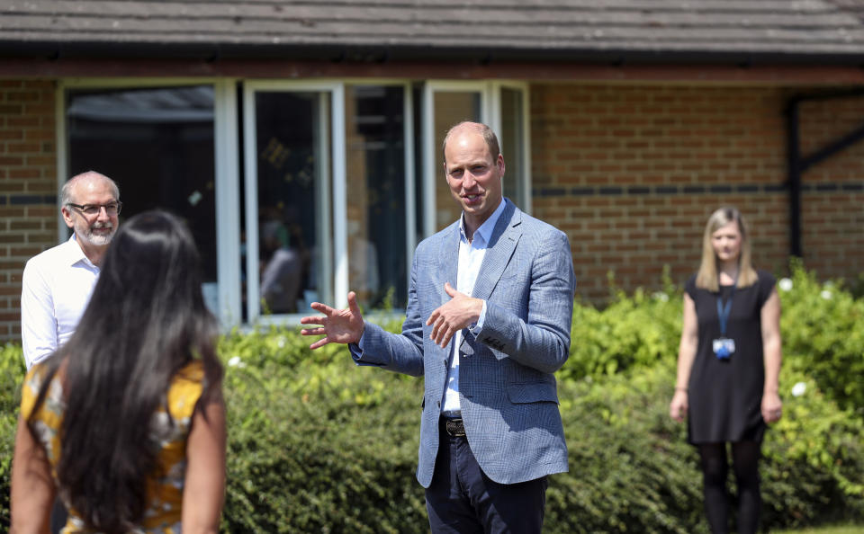 EMBARGOED: not for publication before 2200 BST Wednesday June 24, 2020. The Duke of Cambridge talks to staff at the Oxford Vaccine Group's facility at the Churchill Hospital in Oxford during a visit to learn more about their work to establish a viable vaccine against coronavirus.