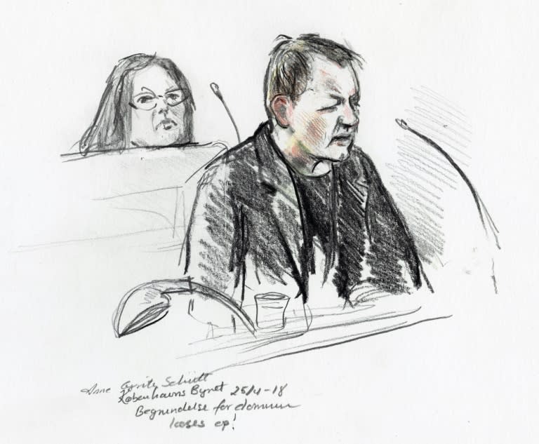 Peter Madsen in a court drawing by Anne Gyrite Schutt made available by Danish news agency Ritzau SCANPIX