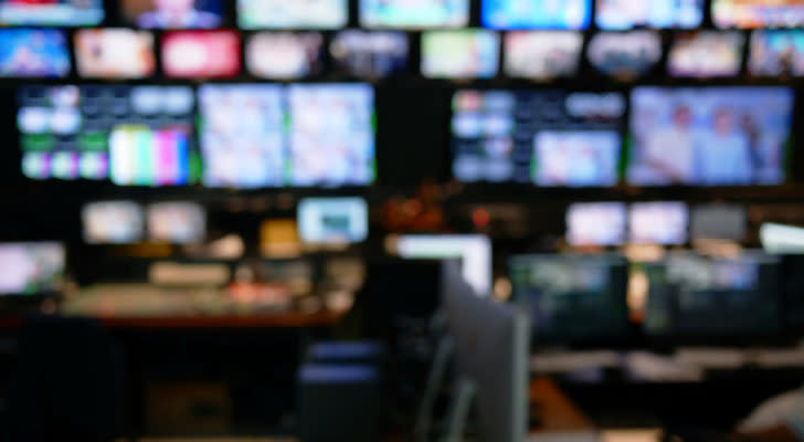 A blurred image of a television studio