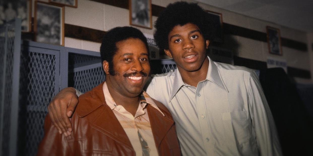 Earvin "Magic" Johnson Jr., here as teenager with his father Earvin Sr..