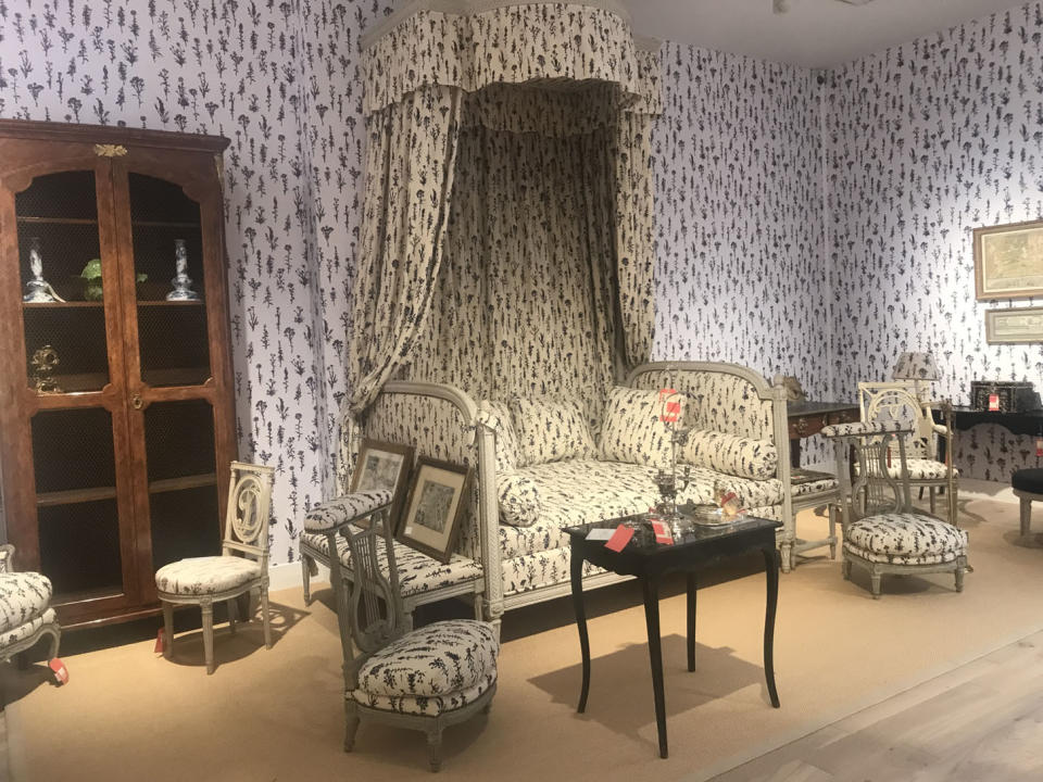 A recreation of Bunny Mellon’s bedroom at Château du Jonchet at the presale exhibit for the “Hubert de Givenchy – Collector” auction at Christie’s Paris. - Credit: Courtesy of Christie's Paris