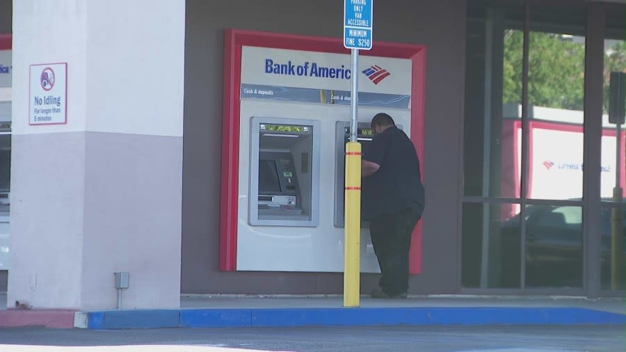 A man was robbed of his wallet and car keys by at gunpoint by two men outside of a bank ATM in Pasadena on June 26, 2024. (KTLA)