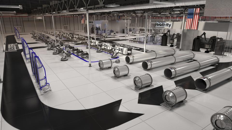 A rendering of Relativity Space's future Terran factory at NASA's Stennis Space Center in Mississippi. The company will launch its Terran rockets from the Space Coast.