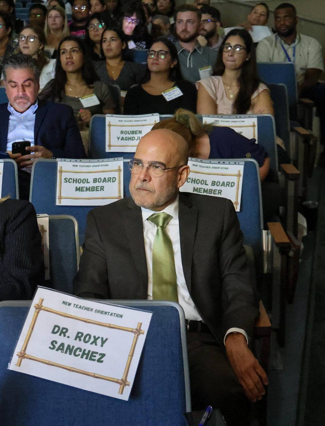 Superintendent Dr. Jose L. Dotres listens to opening remarks as he waits to greet about 450 new teachers at the New Teacher Orientation at Hialeah Gardens Senior High on Monday, August 7, 2023. Carl Juste/cjuste@miamiherald.com