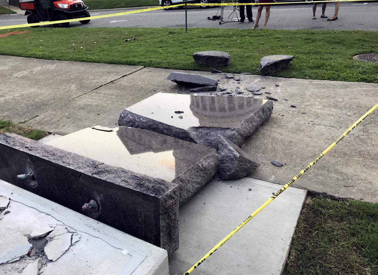 The driver allegedly smashed a similar monument in Oklahoma two years ago: AP