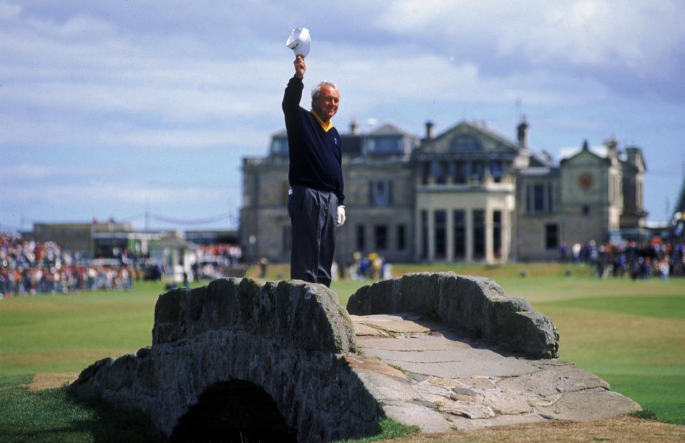 Arnold Palmer began the recent trend of golfing greats posing on the Swilcan Bridge when competing in their final tournament round at St. Andrews.