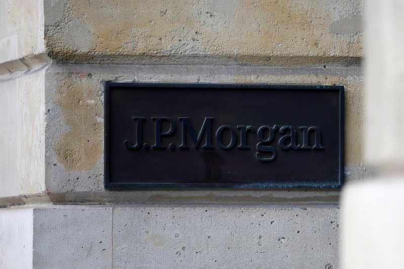 A J.P. Morgan logo is seen in Paris