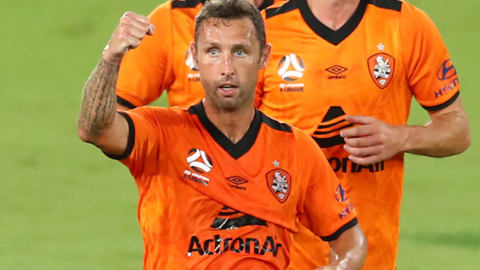 Scott McDonald, pictured here celebrating a goal against Newcastle Jets in the A-League.