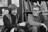Comedians Bill Oddie (left) and Graeme Garden in conversation, circa 1973. (Photo by Radio Times via Getty Images)