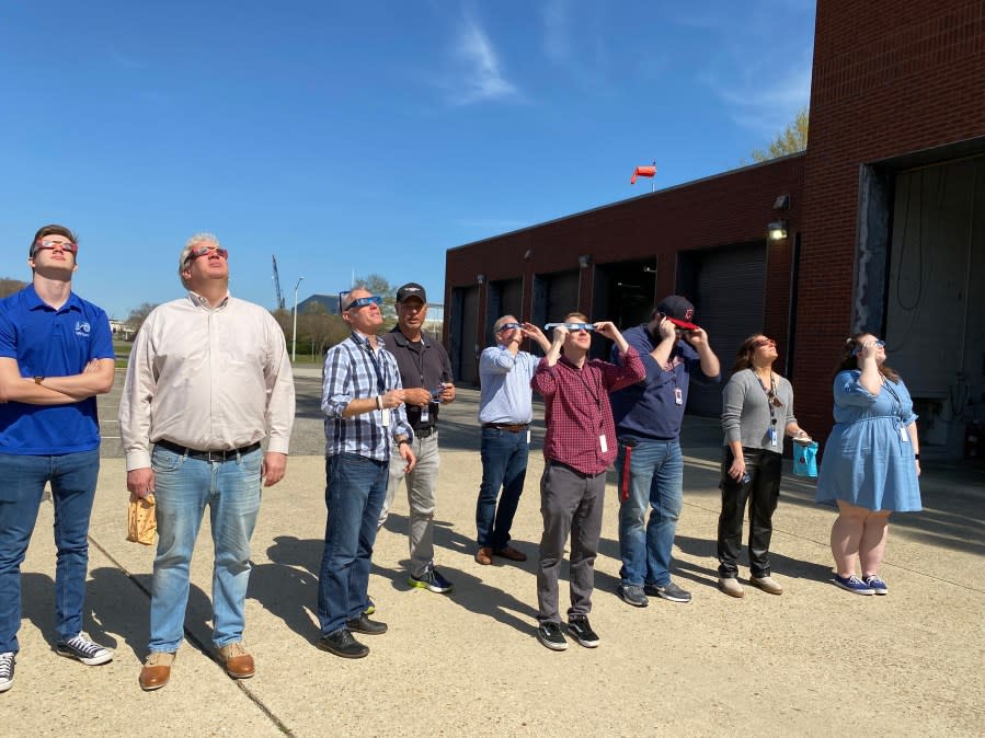Some members of the WAVY team checking out the eclipse right around its peak Monday afternoon. April 8, 2024