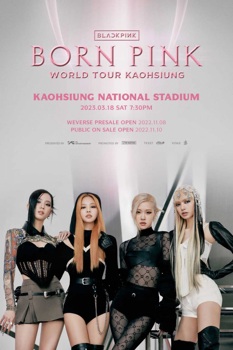 BLACKPINK4位成員JISOO，JENNIE、ROSÉ和LISA，將自明年1月7、8日於曼谷National Stadium起跑亞洲巡演。（圖／Live Nation Taiwan提供）