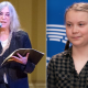 birthday poem poetry climate change tour dates Patti Smith (photo by Ben Kaye) and Greta Thunberg (photo via Flickr/European Parliament)