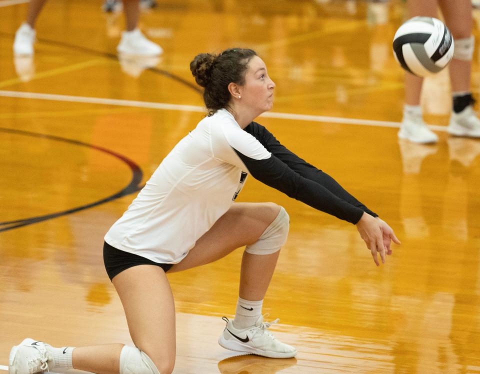 Perrys Brooke Jannelli hits a bump shot against GlenOak Thursday, September 7, 2023.